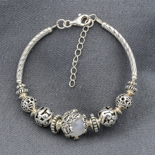 Sterling silver moonstone with Bali beads bracelet