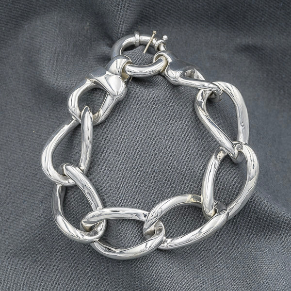 Sterling silver oval oval pipe link bracelet - Silvertree Jewelry #