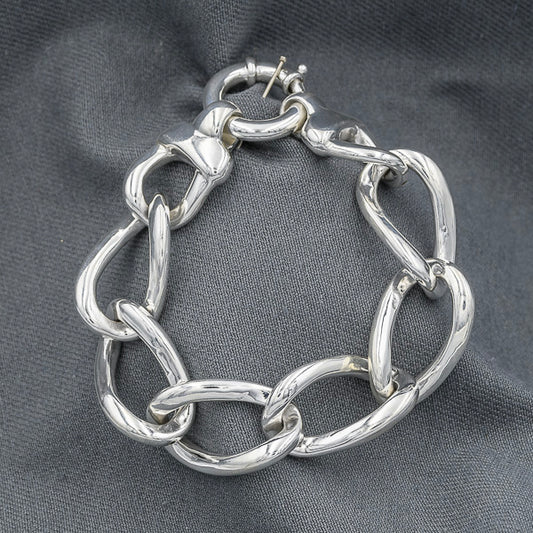 Sterling silver oval oval pipe link bracelet