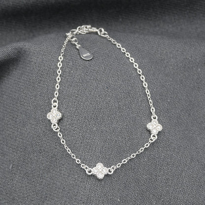 Sterling silver cubic clover leaf bracelet