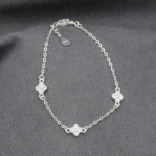 Sterling silver cubic clover leaf bracelet