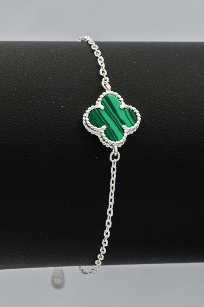 Sterling silver with a Malachite clover disc