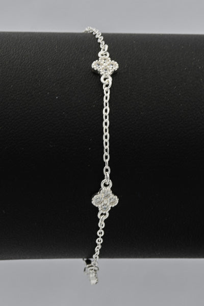 Sterling silver cubic clover leaf bracelet