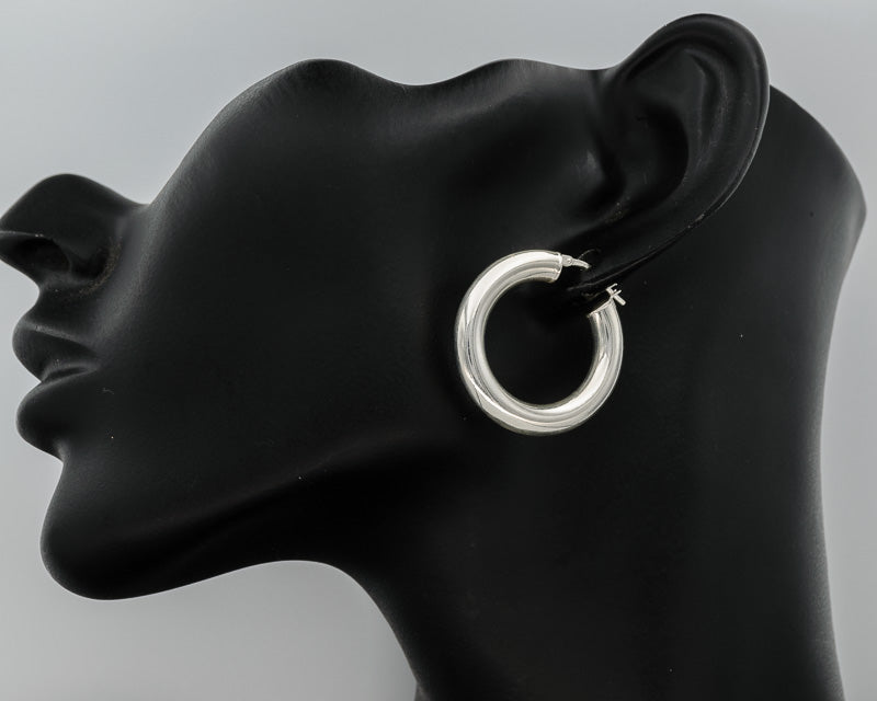 Sterling silver round tube hoops med