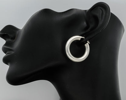 Sterling silver round tube hoops med