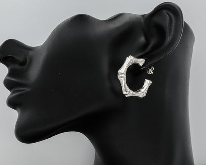 Sterling Silver Bamboo Hoop Earrings 2.7cm