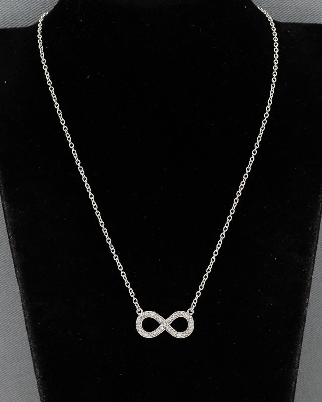 Sterling Silver Infinity Pendant with Cubic Zirconia on Adjustable Chain – 40cm + 5cm Extension - Silvertree Jewelry #