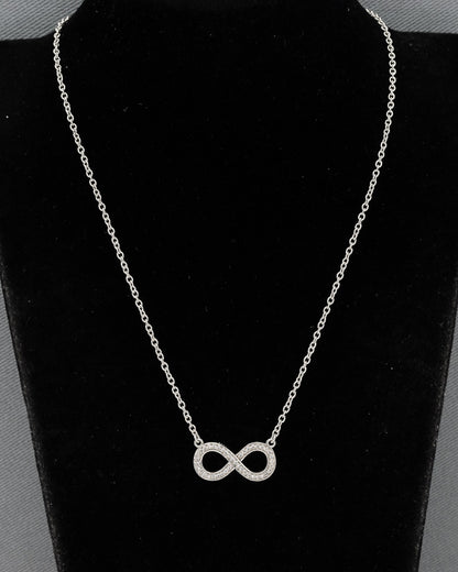 Sterling Silver Infinity Pendant with Cubic Zirconia on Adjustable Chain – 40cm + 5cm Extension - Silvertree Jewelry #