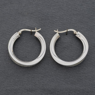 Sterling Silver Twisted Concave Hoop Earrings 3cm