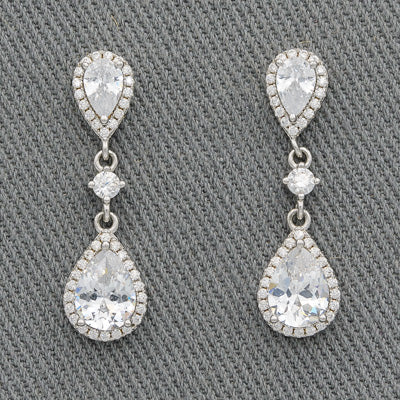 Double Pear Shaped Cubic Drop Earrings