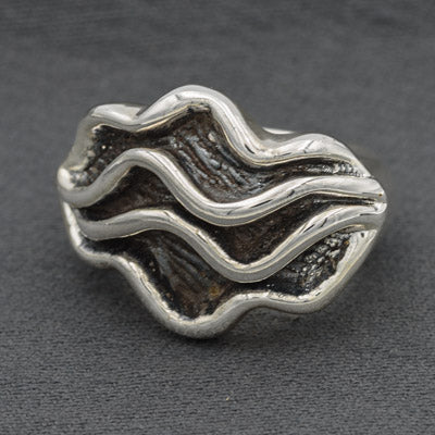 Electroplated Crushed Paper Silver Ring 3cm Statement