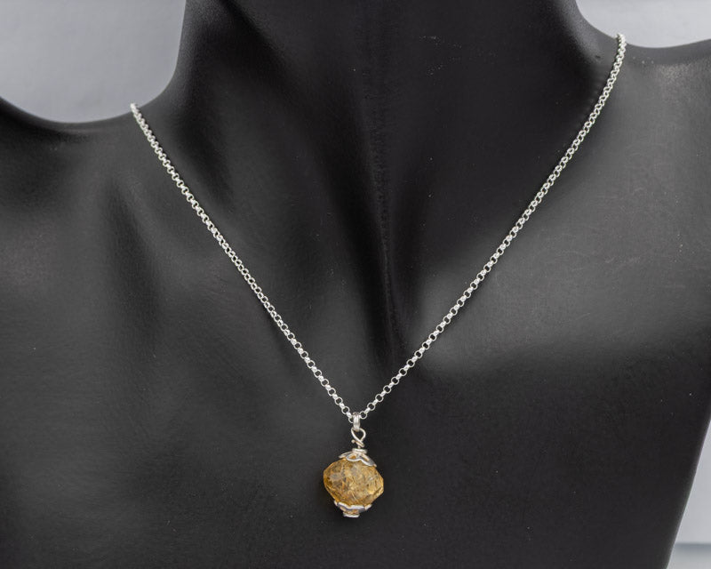 Faceted Citrine Pendant on Sterling Silver Belcher Chain – 50cm