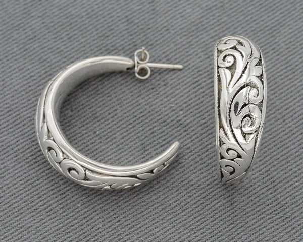 Sterling silver bali hoops large