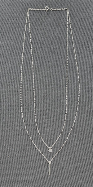Sterling Silver Double Chain with Disc & Bar Necklace 40cm