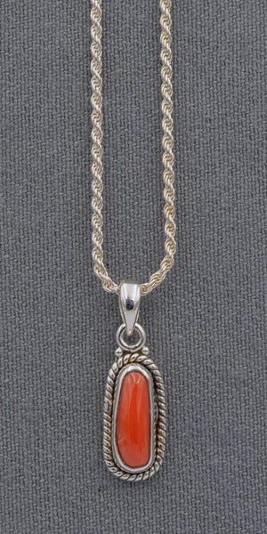 Long Coral Pendant in Sterling Silver on Popcorn Chain - Silvertree Jewelry #