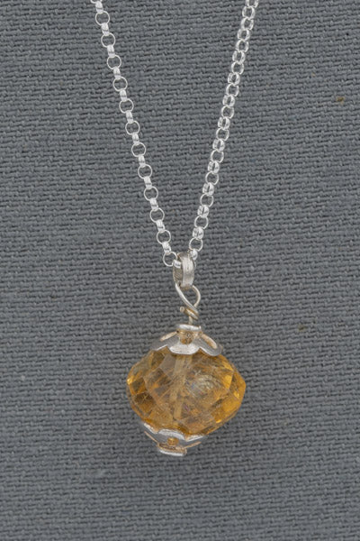 Faceted Citrine Pendant on Sterling Silver Belcher Chain – 50cm - Silvertree Jewelry #
