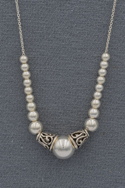 Bali Style Sterling Silver Ball Necklace with Ornate Detail - Silvertree Jewelry #