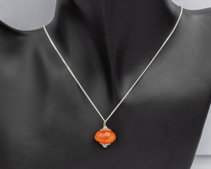 Faceted Carnelian Disc Pendant on Fine Sterling Silver Chain – 45cm - Silvertree Jewelry #