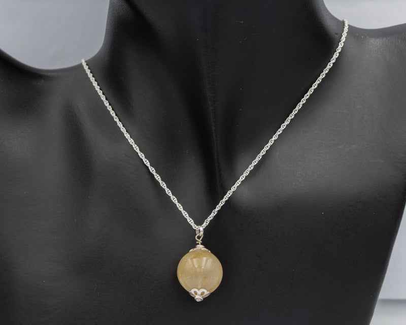 Rutilated Golden Quartz Round Pendant on Sterling Silver Chain