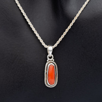 Long Coral Pendant in Sterling Silver on Popcorn Chain - Silvertree Jewelry #