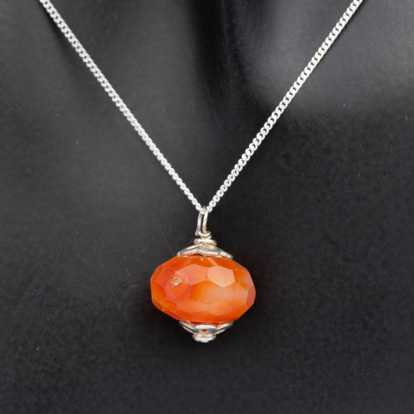Faceted Carnelian Disc Pendant on Fine Sterling Silver Chain – 45cm - Silvertree Jewelry #
