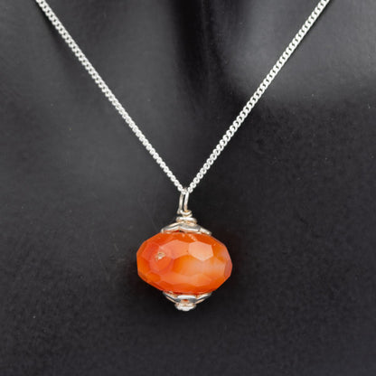 Faceted Carnelian Disc Pendant on Fine Sterling Silver Chain – 45cm - Silvertree Jewelry #