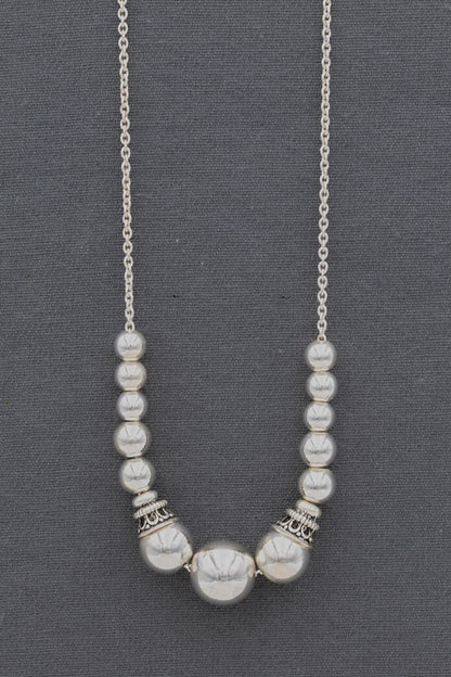Sterling Silver Bali Ball Necklace with Graduated Beads