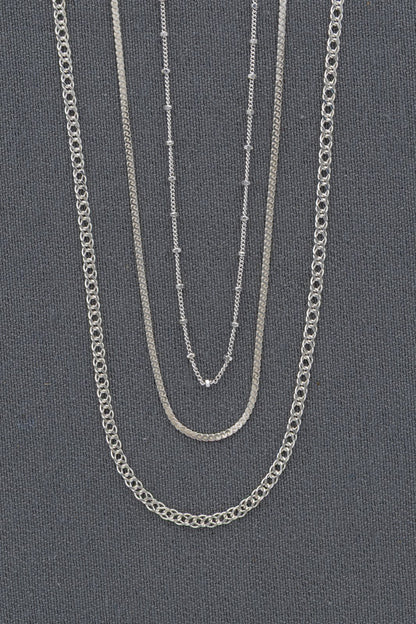 Sterling Silver Layered Chain Bundle – Block & Flat Chain Trio