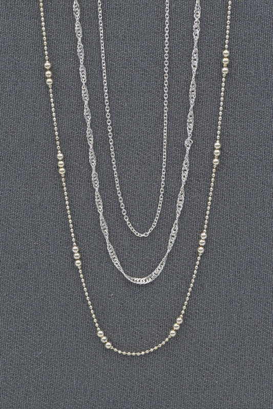 Sterling Silver Layered Chain Bundle – Fine Link, Singapore & Ball Chain
