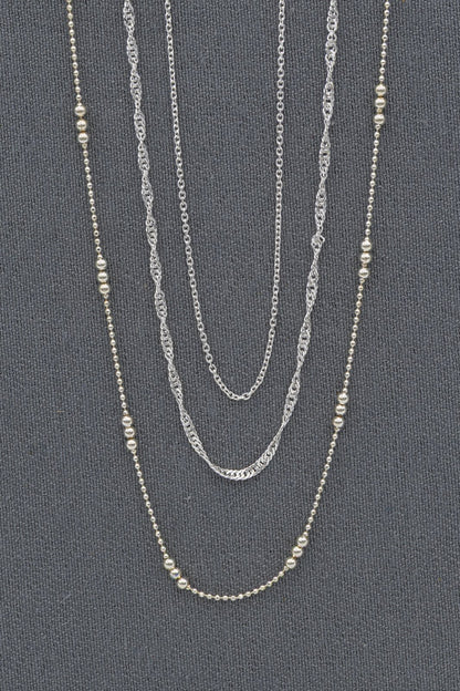 Sterling Silver Layered Chain Bundle – Fine Link, Singapore & Ball Chain