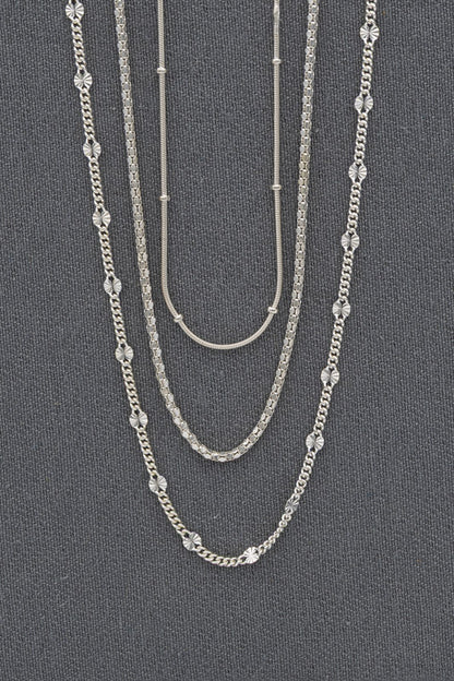 Sterling Silver Layered Chain Bundle – Snake, Corena & Disc Chain Set
