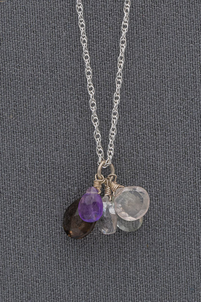 Sterling Silver Semi-Precious Stone Cluster Necklace