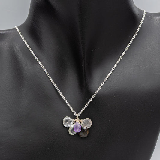 Sterling Silver Semi-Precious Stone Cluster Necklace