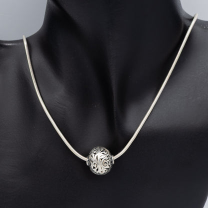 Sterling silver snake chain with a filigree ball 45 cm