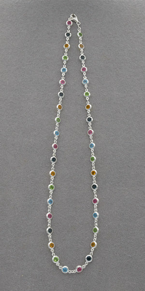 Multi coloured cubic chain set in silver