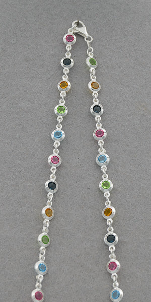 Multi coloured cubic chain set in silver