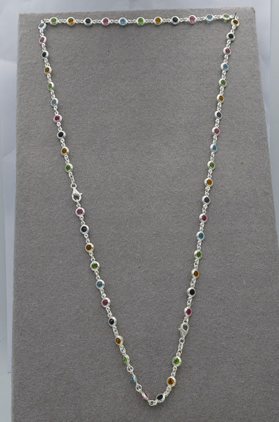 Multi coloured cubic chain set in silver