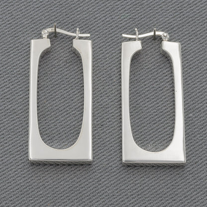 Large Sterling Silver Rectangle Hoop Earrings – 50 mm - Silvertree Jewelry #