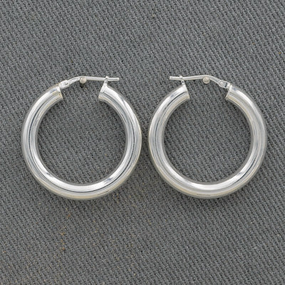 Medium Sterling Silver Pipe Hoop Earrings – 28 mm - Silvertree Jewelry #