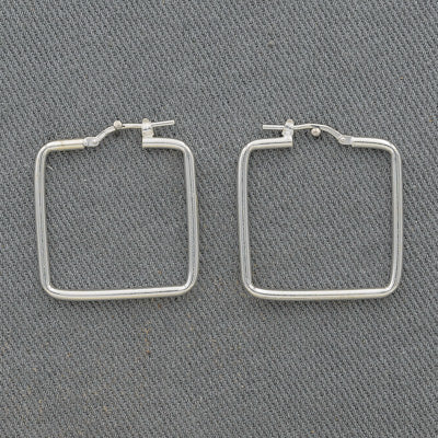 Medium Sterling Silver Square Hoop Earrings – 30 mm - Silvertree Jewelry #