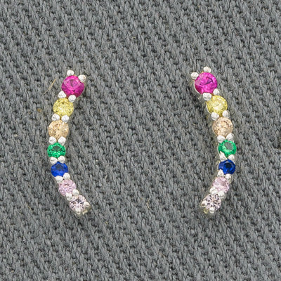 Multi-Colour Cubic Curved Bar Stud Earrings