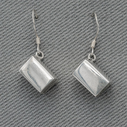 Silver rectangle block drop earring