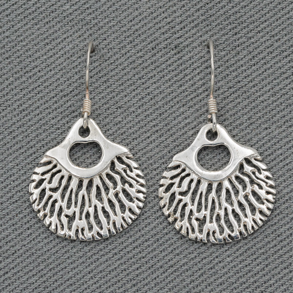 Silver coral dangling earring