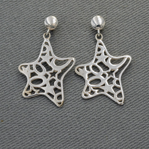 Silver sea star drop earrings