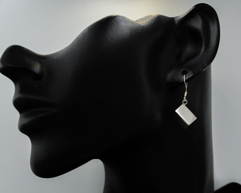 Silver rectangle block drop earring