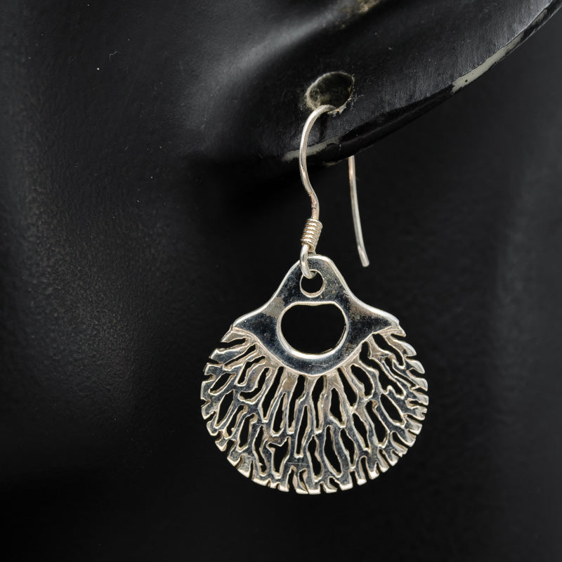 Silver coral dangling earring