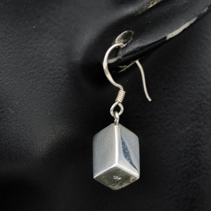 Silver rectangle block drop earring