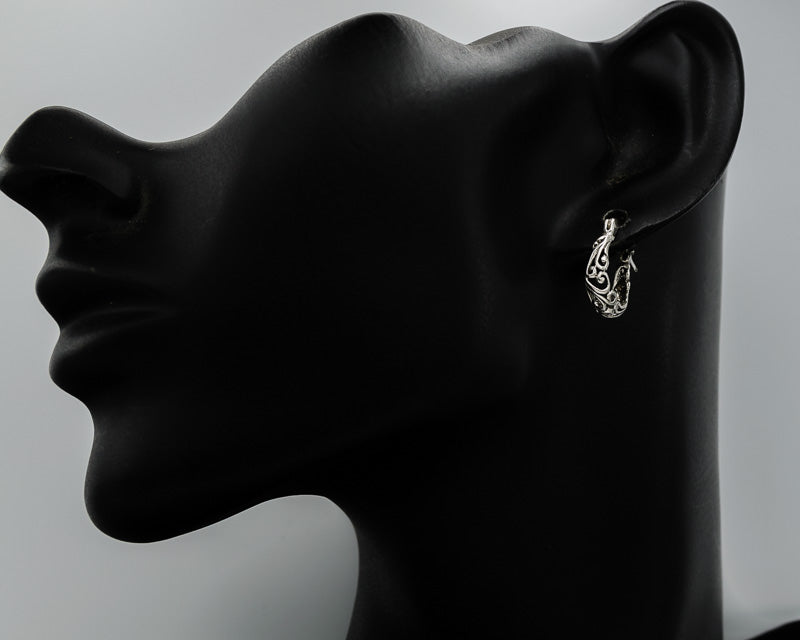 Small Sterling Silver Filigree Hoop Earrings, french Clasp - Silvertree Jewelry #