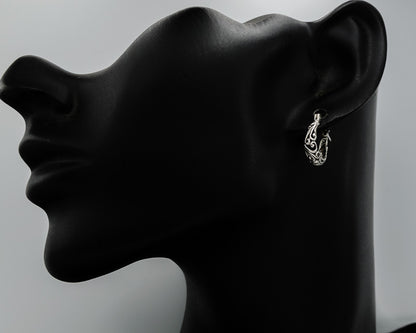 Small Sterling Silver Filigree Hoop Earrings, french Clasp - Silvertree Jewelry #
