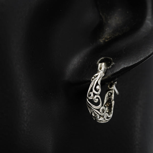 Small Sterling Silver Filigree Hoop Earrings, french Clasp - Silvertree Jewelry #